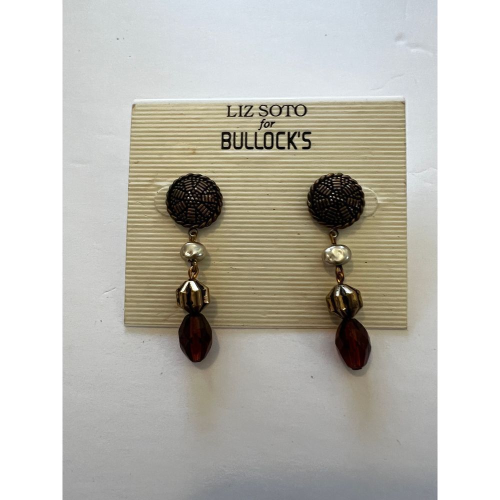 New w/ Tags Vintage Liz Soto for Bullok's Elegant Earrings w/ Dangling‎ Gems